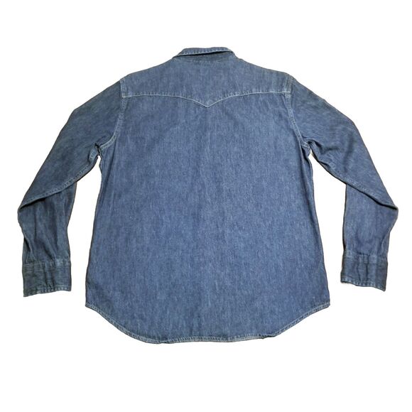 Levi's Shirt Men Size Medium Pearl Snap Blue Denim Cowboy Western Standard Fit - Picture 3 of 5